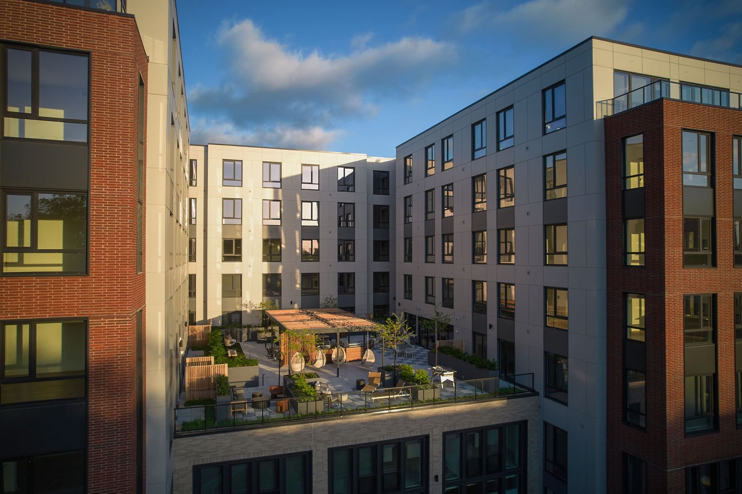 Outdoor terrace nestled in the center of the building